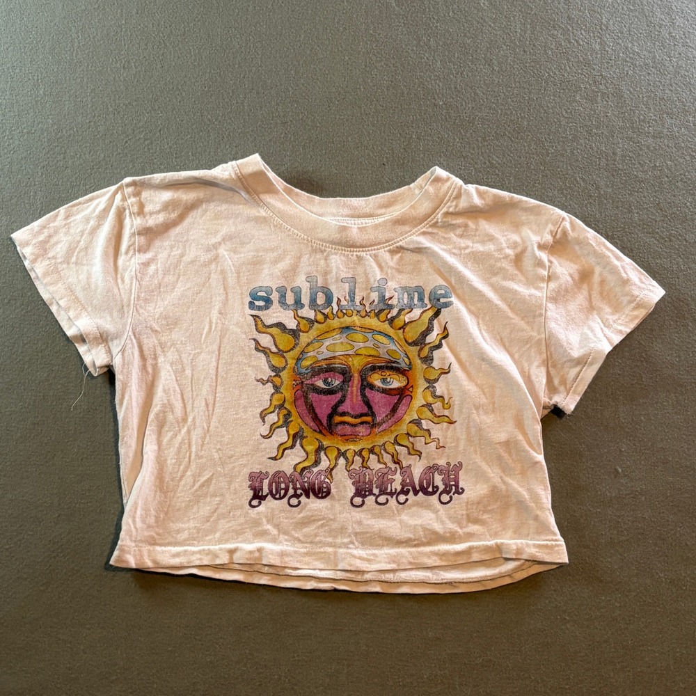 Sublime Long Beach Sun Graphic Crop Top Womens M Tan Cotton Short Sleeve Tee